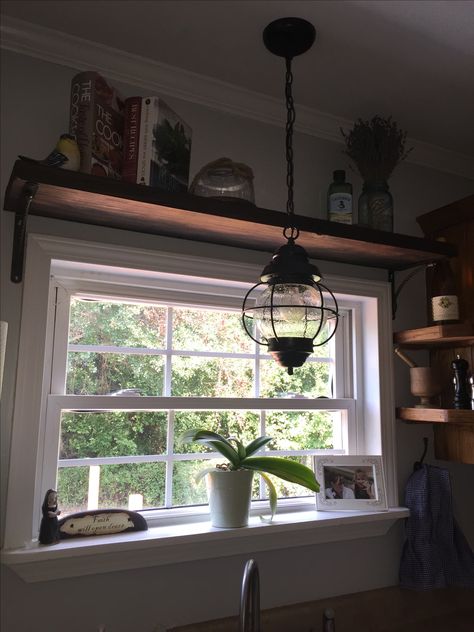 Farmhouse Kitchen Window Over Sink, Bay Window Shelf, Shelf Above Kitchen Sink, Above Window Decor, Shelf Over Window, Window Above Kitchen Sink, Shelf Above Window, Window Above Sink, Living Room Window Decor