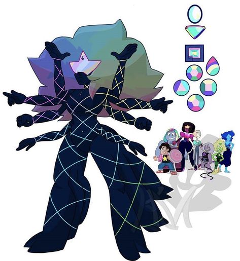 Garnet, pearl, amethyst, Steven, bismuth, lapis and peridot = rainbow hematite Gemsona Ideas, Su Fusions, Gem Oc, Rose Quartz Steven, Fan Fusions, Steven Universe Fan Fusions, Sapphire Steven Universe, Rose Quartz Steven Universe, Steven Universe Lapidot