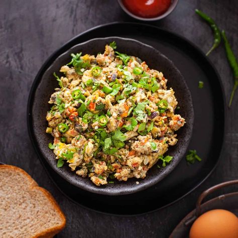 Egg Bhurji (Indian Scrambled Eggs) - Sinfully Spicy Egg Burji, Egg Bhurji, Maggi Masala, Mango Desserts, Potato Sandwich, Pav Bhaji Masala, Eggs Breakfast, Shiva Parvati, Recipe Indian