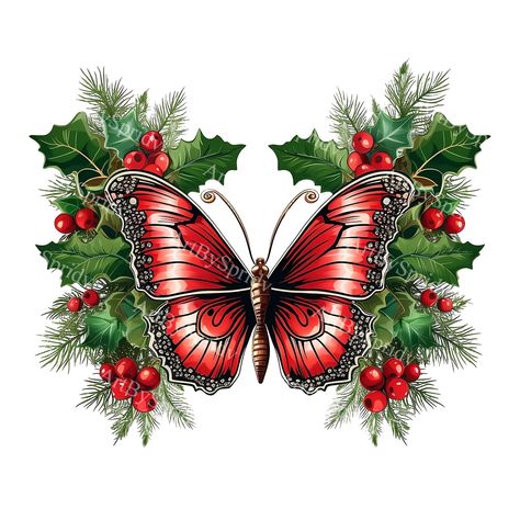 Butterfly Clipart Png, Christmas Butterfly, Printable Clip Art, Butterfly Clipart, Beautiful Wallpapers For Iphone, Unique Christmas Cards, Butterfly Clip Art, Red Butterfly, Holly Leaves