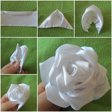 How to make a silk ribbon rose rose ribbon silk diy diy crafts do it yourself diy projects Sulam Pita, Silk Ribbon Embroidery Tutorial, Sulaman Pita, Ribbon Embroidery Kit, Satin Ribbon Roses, Ribbon Flower Tutorial, Ribbon Embroidery Tutorial, Fleurs Diy, Fabric Flower Tutorial