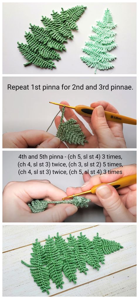 Today we are going to learn How to Crochet fern leaf. It’s a simple and quick little leaf and I think it can be a super chic addition to any flower-y project you are in to. Crochet leaf patterns can be used for so many different projects. Stitched together, they can make great bunting for decorating a party, classroom, or home decor. As motifs, they can be attached to hats, scarves, bags, and other accessories. Today I am going to share with you this Written pattern and video tutorial. Enjoy ! Crochet Plant Vines Free Pattern, Crochet Fern Leaf, Crochet Fern, Appliques Au Crochet, Crafting Room, Gifts Crochet, Crochet Leaf Patterns, Crocheting Patterns, Beginners Crochet