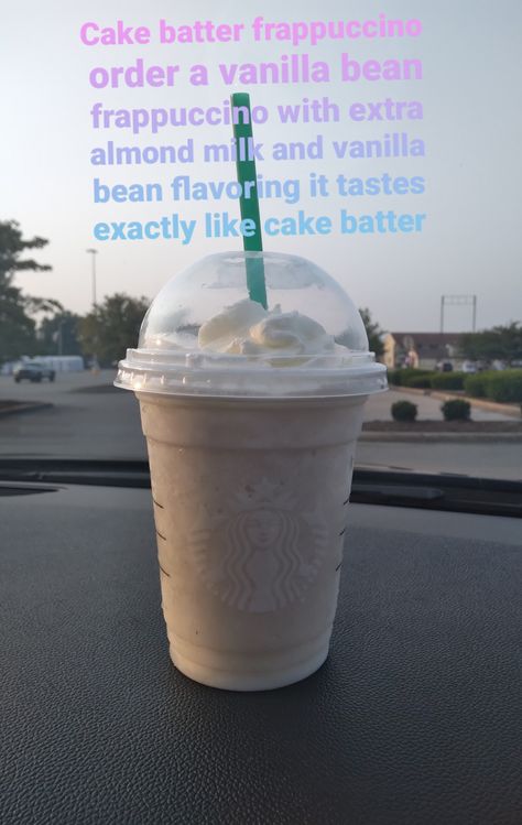 Starbucks Drinks Cake Batter, Cake Batter Starbucks Drink, Cake Batter Frappuccino Starbucks, Smothie Recipes, Starbucks Frappuccino Recipe, Secret Starbucks Recipes, Starbucks Frappuccino, How To Order Starbucks, Starbucks Recipes