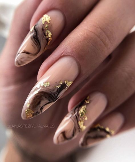 Eye Nail Art, Subtle Nails, Almond Acrylic Nails, Brown Nails, Marble Nails, Elegant Nails, Luxury Nails, Floral Nails, Fancy Nails