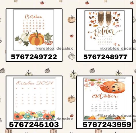 @xroblox_decalsx on Instagram October Calendar Bloxburg Codes, Bloxburg September Calendar, September Calendar Decals Bloxburg, Autumn Decals Bloxburg Codes, Bloxburg October Calender Code, Fall Picture Codes Bloxburg, Berry Avenue Fall Picture Codes, Club Roblox Image Id Codes Halloween, Roblox Fall Decal Codes