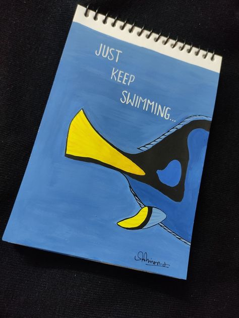 Just Keep Swimming Drawing, Just Keep Swimming Painting, Ceiling Tile Painting Ideas School, Finding Nemo Painting, Ceiling Tiles Painted School, Just Keep Swimming Dory, Ceiling Tiles Art, Ceiling Tiles Painted, Dory Just Keep Swimming