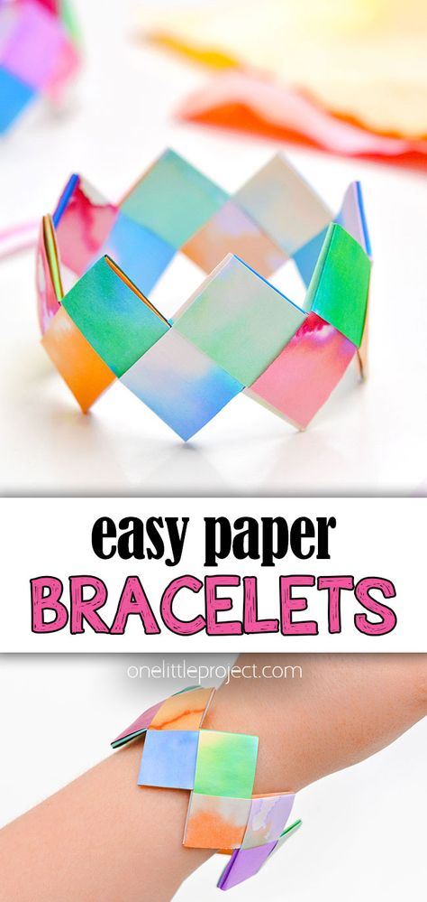 Paper Bracelets | How to Make a Folded Paper Bracelet Folded Paper Bracelets, Elementary Jewelry Making, Paper Bracelet For Kids, Bracelet Crafts For Kids, Paper Strip Crafts, Diy Backdrop Ideas, Craft For Summer, Paper Bracelets, Crafts For All Ages