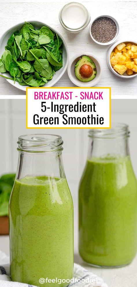 Spinach Avocado Smoothie, Green Smoothie Recipes Healthy, Glowing Green Smoothie, Green Shakes, Coconut Milk Smoothie, Spinach Avocado, Detox Smoothies, Breakfast Shakes, Best Green Smoothie