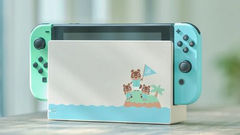 Due out on 13th March.  Animal Crossing New Horizons Nintendo Switch system.  There's also a custom carry case.  Damn, I wish I had $300! Animal Crossing Switch, Deck Patterns, Nintendo Switch Animal Crossing, Nintendo Switch System, Nintendo Console, Switch Nintendo, New Animal Crossing, Animal Crossing Game, Mario Kart