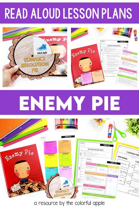 Enemy Pie is a great read aloud to talk about conflict resolution with your students. This post shows you how to use the Enemy Pie lesson plan and activities in your elementary classroom. Enemy Pie Activities, Pie Activities, Reading Engagement Strategies, Enemy Pie, Read Aloud Activities, On Friendship, Inspire Students, Novel Studies, Teaching Strategies