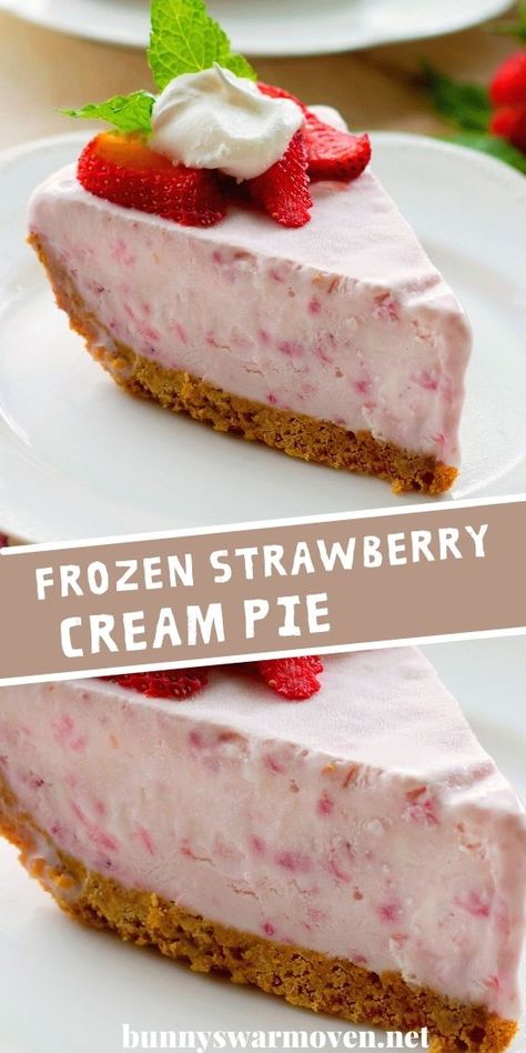 Cream Cheese Strawberries, Strawberry Cream Pie Recipe, Freezer Pie, Frozen Strawberry Desserts, Frozen Strawberry Recipes, Strawberry Cream Pie, Bbq Backyard, Cake Fancy, Picnic Parties