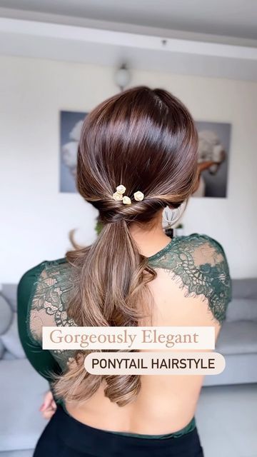 Pony Hairstyle, Easy Trendy Hairstyles, Selfie Challenge, Pony Hairstyles, Elegant Ponytail, Ponytail Hairstyle, Brunette Hair With Highlights, Trendy Hairstyle, Pink Gowns