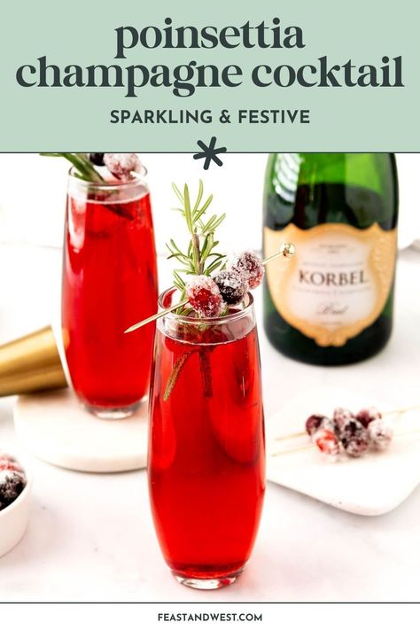 Enjoy a bubbly Poinsettia Drink this holiday season! It is an elegant drink perfect for Thanksgiving, Christmas and New Year's. Poinsettia Spritz Punch, Poinsettia Drink Recipe, Holiday Sparkling Wine Drinks, Poinsettia Drink, Poinsettia Drink Champagne, Sparkling Wine Christmas Cocktail, Cranberry Champagne Cocktail, Unsweetened Cranberry Juice, Craft Beer Recipes