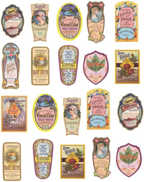 Image detail for -Decoupage Paper Collage Sheet Perfume Labels                                                                                                                                                                                 More Images Victoriennes, Perfume Label, Etiquette Vintage, Dollhouse Printables, Miniature Printables, Victorian Dollhouse, 카드 디자인, Vintage Printable, Vintage Perfume Bottles