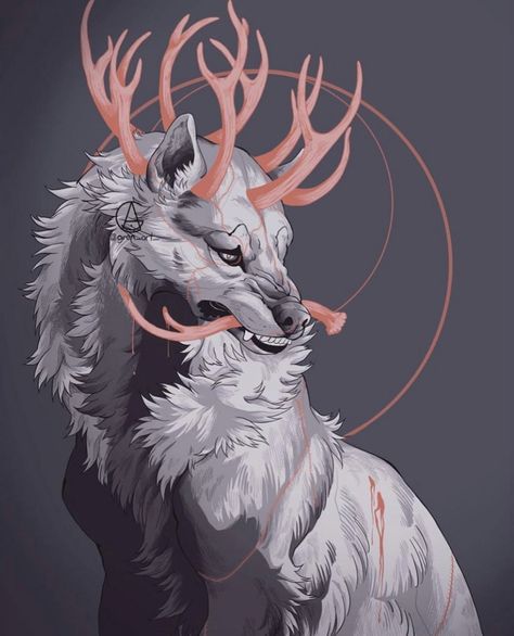 Werewolf With Horns, Wolf With Antlers, Ink Tober, Human Creatures, Canine Drawing, Wolf Artwork, Oc Drawings, Digital Art Beginner, Wolf Drawing