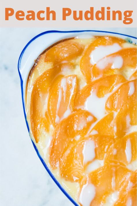 Canned Peach Pudding Peaches Canned, Using Canned Peaches, Can Peaches Recipes, Peaches And Cream Recipe, Peaches And Cream Dessert, Peach Pudding, Cream Desserts Recipes, Peach Dessert, Homemade Custard