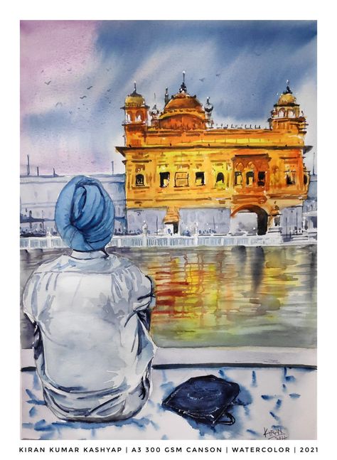 Golden Temple Watercolor Painting, Temple Watercolor, Buddha Canvas Art, Temple Painting, Harmandir Sahib, Classroom Pictures, Buddha Canvas, Watercolor Architecture, Watercolor Art Paintings