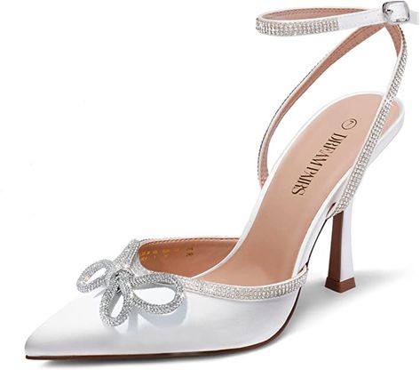 White Wedding Heel Amazon.com | DREAM PAIRS Women's High Heels Destiny Closed Toe Strappy Heels Sexy Rhinestone Ankle Strap Pumps Wedding Bridal Party Dress Shoes | Pumps High Heels Design, Sparkly Pumps, Bow High Heels, Closed Toe Heels, White High Heels, Designer High Heels, Rhinestone Heels, Ankle Strap Pumps, Strap Pumps