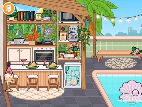 Toca Boca House Ideas Outside, Pool House Toca Boca Ideas, Toca Boca Room Ideas Pool House, Toca Boca Vacation House Ideas, Pool Area Toca Boca, Pool Idea Toca Boca, Toca Boca Pool House Ideas, Toca Boca Patio Ideas, Toca Boca Room Ideas Vacation Pool Villa