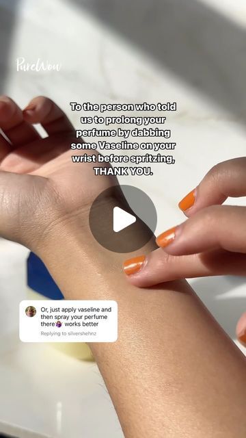 PureWow on Instagram: "Raise your hand if you knew this perfume hack! 🙋‍♀️ Dab Vaseline on your pulse points before spraying your fragrance for a long-lasting scent. 

#vaselinehack #hack #perfumehack #perfumetok" Perfume Hacks, Pulse Points, Raise Your Hand If, Raise Your Hand, Vaseline, Spray, Long Lasting, Fragrance, Makeup