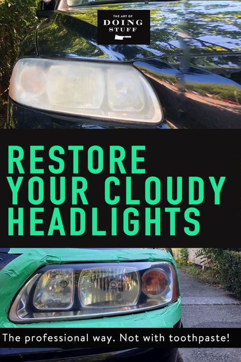 How To Restore Headlights Diy, How To Clean Cloudy Headlights, Restore Headlights Diy, Car Headlight Cleaner, Clean Foggy Headlights, Cleaning Headlights, Polish Headlights, Cleaning Headlights On Car, Clean Headlights