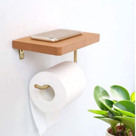 Wood and metal modern toilet paper holder - Decoist Wooden Toilet Roll Holder, Wood Toilet Paper Holder, Wooden Toilet, Brass Toilet Paper Holder, Modern Toilet, Black Walnut Wood, Decoration Photo, Wall Mounted Toilet, Towel Hanger