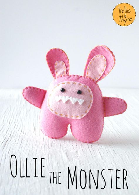 Kawaii Felt, Felt Monster, Monster Pattern, Softie Pattern, Felt Crafts Patterns, Cute Sewing Projects, Felt Patterns, Diy Creative Crafts, Felt Dolls