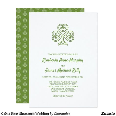 Celtic Knot Shamrock Wedding Invitation Celtic Knot Shamrock Wedding in green with a shamrock pattern on the reverse. Choose your own background color on the front. Contact shopkeeper if you need assistance. ❤ Affiliate ad link. Fun wedding invites. Customize these invitations / products for your weddings. #invitations #invites #weddings Celtic Knot Shamrock, Shamrock Wedding, Celtic Knot Wedding, Shamrock Pattern, Celtic Shamrock, Ireland Wedding, Celtic Wedding, Classic Wedding Invitations, Irish Wedding