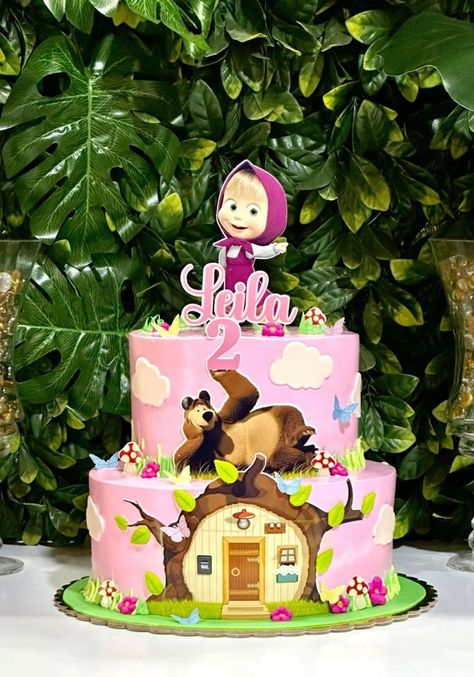 Masha Cake Birthday, Masha Birthday Cake, Masha Cake, 1st Birthday Cake Designs, Bon Voyage Cake, Butterfly Theme Cake, 1st Year Cake, Marsha And The Bear, Candyland Cake