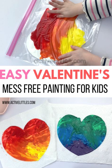 Easy Valentine’s Day Mess Free Painting For Kids  - Active Littles Valentines Toddler Activities, Kids Painting Activities, Valentines Art For Kids, Preschool Valentines Activities, Preschool Valentine Crafts, Toddler Valentine Crafts, For Birthday Card, Mess Free Painting, Art Invitations