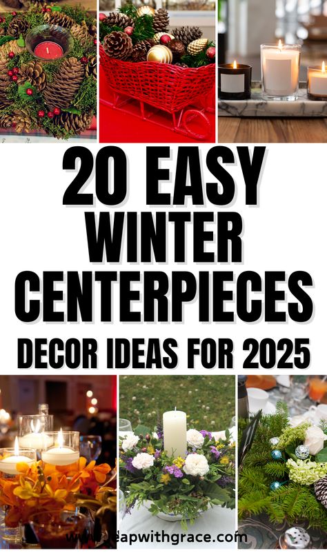 Transform your dining table with these 20 budget-friendly winter centerpiece ideas. From rustic DIY Christmas centerpieces for tables to elegant Christmas candle table decorations, these designs make your table look cozy and expensive. Discover natural decor inspirations, vase ideas with Christmas ornaments, and wooden Christmas centerpieces perfect for any holiday theme. Whether you're hosting a festive gathering or just adding cozy Christmas decor to your home, these centerpiece ideas are the perfect touch! Easy Winter Centerpieces, Diy Christmas Centerpieces For Table, Winter Centerpieces For Table, Diy Christmas Centerpieces, Winter Centerpiece, Centerpieces For Tables, Vase Ideas, Candle Table Decorations, Winter Centerpieces