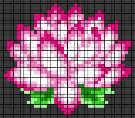 Lotus Flower Pixel Art, Lotus Flower Perler Bead Patterns, Pixel Drawing Flower, Simple Flower Pixel Art, Perler Bead Patterns Flowers, Lotus Pixel Art, Lily Pixel Art, Flower Pixel Grid, Floral Pixel Art