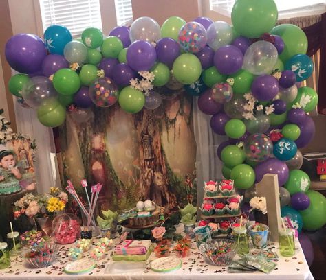 Purple Green Balloon Garland, Tinkerbell Balloon Garland, Tinkerbell Balloon Decorations, Tinker Bell Balloon Garland, Tinkerbell Table Cover, Tinkerbell Birthday Tarpaulin Layout, Fairy Tinkerbell, Balloon Garland, Balloons