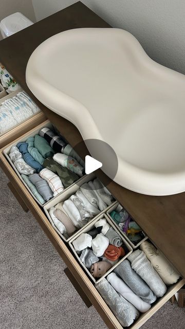 Lindsey Ressler on Instagram: "NEST WITH ME | how I organized baby boy’s dresser! 👶🏼 comment SHOP + i’ll send you the link to the organizers, dresser + changing pad! 🥰✨⁠ 

🚨 If you don't get a message from me almost instantly please check your requests/hidden folder!! If you don't follow me it will go there! 😘🫶🏼
.⁠
.⁠
.⁠
.⁠
baby dresser, dresser organization, nursery ideas, nursery organization, nest with me, nesting, first time mom, prepping for baby, pregnancy journey, third trimester, baby must haves, mom hacks, nursery dresser, 36 weeks pregnant, 1st time mom, baby mama, third trimester, 36 weeks pregnant, diml vlog, baby prep, baby essentials. . #nurseryorganization #nurseryideas #babyboynursery #nesting #babyprep" Nursery Dresser Organization Ideas, Baby Dresser Organizer, Baby Dresser Organization Ideas, Dresser Changing Table Organization, Dresser Into Changing Table, Newborn Dresser Organization, Changing Pad On Dresser, Dresser Organization Nursery, Nursery Organization Dresser