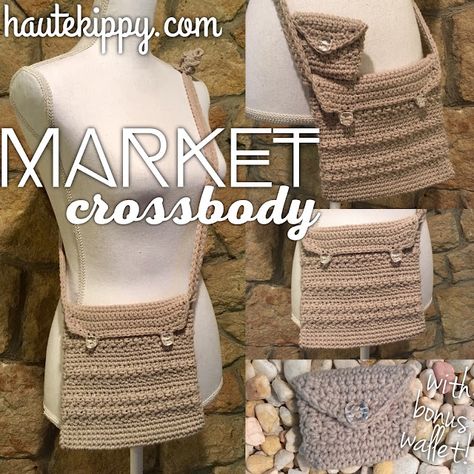 Haute Kippy: Market Crossbody Cross Body Bag Pattern Free, Crocheted Purses, Foundation Half Double Crochet, Crochet Mini Bag, Cross Body Bag Pattern, Crochet Waffle Stitch, Crochet Crossbody Bag, Crochet Stitches Free, Crochet Baskets