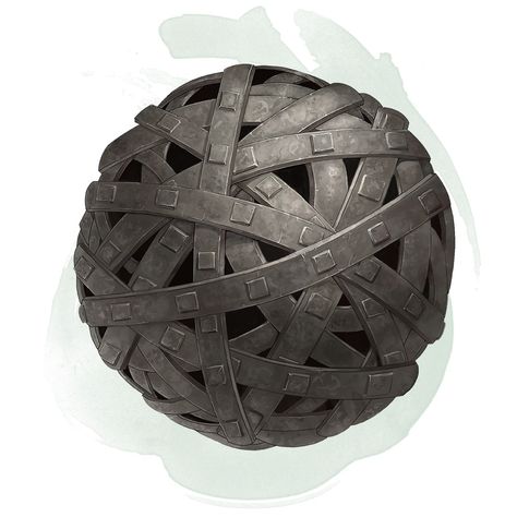 The Iron Bands of Bilarro, or "Manners", is an item carried by Percival. It is a restraining device that, when invoked, wraps its target in iron bands until dismissed. The item is described as "a rusty iron sphere that is about three inches in diameter and weighs about a pound. It has a bunch of really strange shapes and designs, almost like it was made from condensed chains that were then melted down into a single sphere. It has a really rough texture on the outside." Vox Machina looted this Gold Bullion Coins, D D Items, Dnd Dragons, Magic Items, Pathfinder Rpg, Vox Machina, Dragon Wings, Dnd Characters, Home Brewing