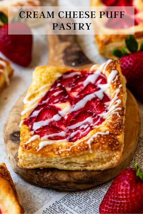 This Cream Cheese Puff Pastry is so easy to make and absolutely delicious! You can make it with any fruits, berries, jam or just the cream cheese filling. Pepperidge Farm Puff Pastry Recipes, Ham Cheese Puff Pastry, Easy Puff Pastry Desserts, Cream Puff Dessert, Pies And Tacos, Cream Cheese Puffs, Puff Pastry Pinwheels, Cream Cheese Puff Pastry, Puff Dessert