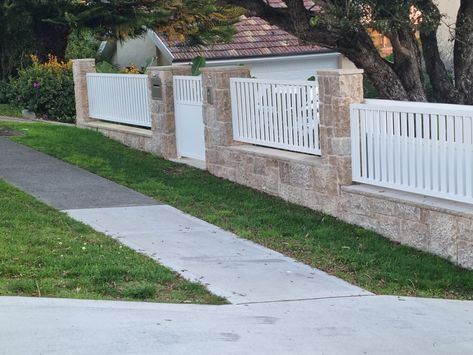 Brick And Timber Fence, Recycled Brick Fence, Front Fences, House Fence, Wood Floor Design, Boundary Wall, Home Styles Exterior, House Fence Design, Recycled Brick