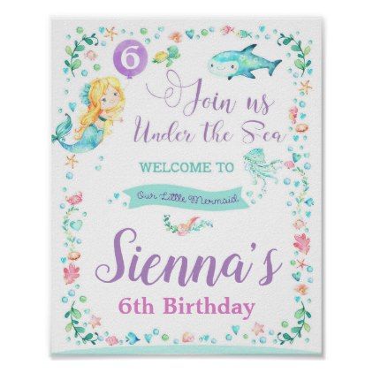 Mermaid Birthday Party Welcome Sign Poster Blonde Mermaid Birthday Party Cake, Birthday Party Mermaid, Mermaid Sign, Mermaid Party Ideas, Mermaid Kids, Birthday Signs, Watercolor Mermaid, Mermaid Party Decorations, Birthday Welcome Sign