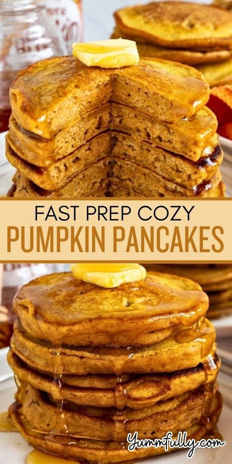 Transform your everyday pancakes into comforting pumpkin pancakes perfect for chilly fall and winter mornings. Pumpkin spice and puree add an irresistible touch of warmth that the whole family will enjoy, not to mention it makes pancakes healthier! These simple-prep pancakes at a hit at holiday breakfasts as well! First Watch Pumpkin Pancakes, Fluffy Pumpkin Pancakes, Pumpkin Pancakes Easy, Pumpkin Pancake, Weight Watchers Pumpkin, Cream Pancakes, Work Recipes, Pumpkin Pancake Recipe, Pumpkin Desserts