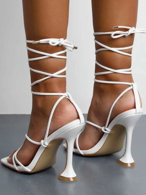 Spool Heel, Open Toe Shoes, Leg Design, Fashion Colours, White Patterns, Heeled Sandals, Strappy Sandals, Womens Heels, Pyramid