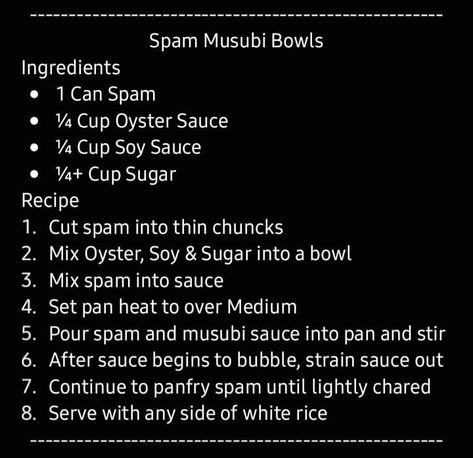 Spam And Rice Bowl, Musubi Bowl, Spam Musubi Bowl, Musubi Sauce, Spam Musubi Recipe, Musubi Recipe, Pantry Meals, Asian Appetizers, Spam Musubi