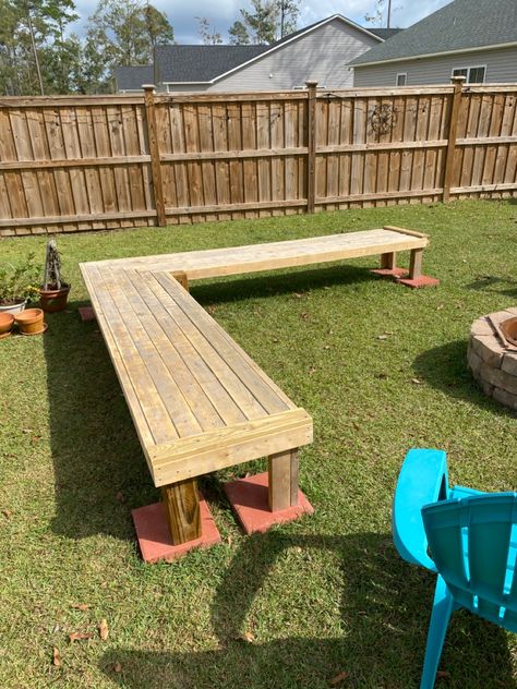 L Shaped Bench Outdoor, Diy Corner Patio Bench, Concrete Corner Bench Outdoor, Bench That Turns Into Picnic Table, Convert A Bench Picnic Tables, Fire Pit Bench, L Shaped Bench, Garden Bench Seating, Diy Wood Bench