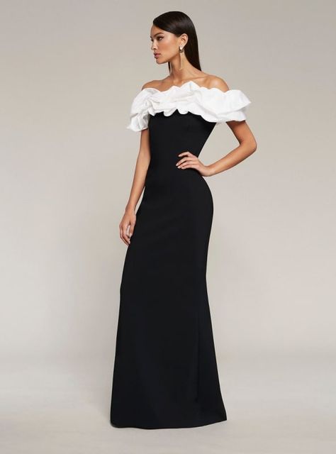 Frascara - Gigi MKE Boutique Black And White Evening Dresses, Mother Of Bride Outfits, Floral Prom Dresses, Timeless Outfits, Fit And Flare Skirt, White Gowns, Black N White Dress, Glam Dresses, Dress Cover