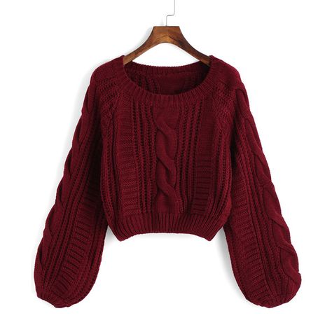 Round Neck Crop Maroon Sweater ($21) ❤ liked on Polyvore featuring tops, sweaters, red, red cable knit sweater, crop top, pullover sweater, loose crop top and maroon sweater Maroon Clothes, Maroon Crochet, Red Cable Knit Sweater, Cropped Cable Knit Sweater, Maroon Sweatshirt, Sweater Cropped, Red Pullover, Cropped Pullover, Acrylic Sweater