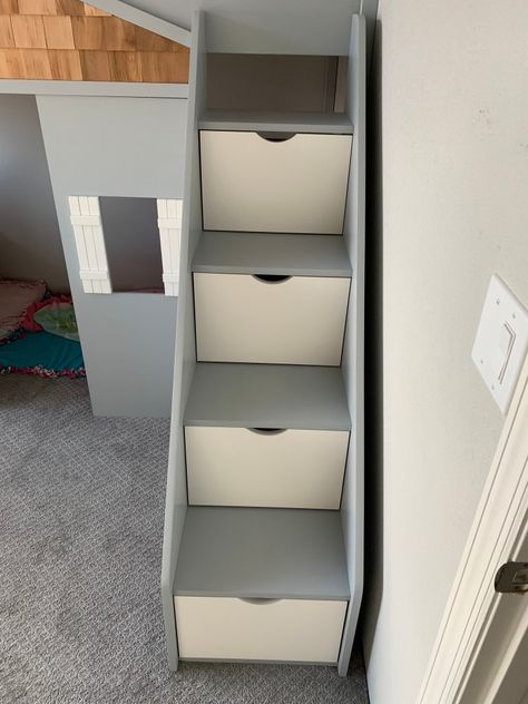 I Built a Bed That Is Also a Playhouse and a Slide and a Dresser and a Bookshelf Playhouse Beds For Kids, Loft Bed Stairs Diy, Bunk Bed Slide, Playhouse Slide, Kids Bed With Slide, Bed Playhouse, Loft Bed Stairs, Bunk Bed Decor, Dresser Bookcase