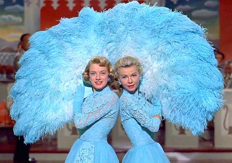 The wonderful song ♪ Sisters ♫ sung by Rosemary Clooney and Vera-Ellen. Although Rosemary wasn't a trained dancer, she said she had a wonderful time performing this song and Vera-Ellen was a delight to work with in Paramount Picture's "White Christmas" - 1954 Camp Christmas, Hollywood Christmas, Best Costume Ever, White Christmas Movie, Vera Ellen, Sister Songs, Rosemary Clooney, Christmas Lyrics, Fan Dance