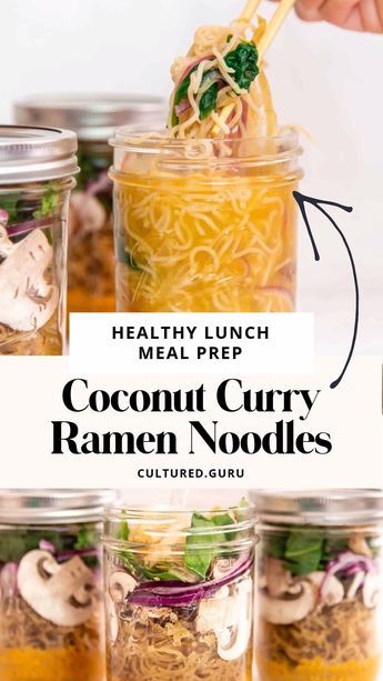 Ramen In A Jar, Ramen Meal Prep, Mason Jar Ramen, Jar Ramen, Mason Jar Soup, Mason Jar Meal Prep, Mason Jar Lunch, Curry Ramen, Salad Jar Recipe