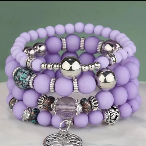 Women’s Bohemian Vintage Style Layered Bracelet Purple Bracelets, Bohemian Beaded Bracelet, Bracelets Ideas, Bracelet Sets, Fancy Jewellery Designs, Bracelets Design, Purple Bracelet, Gems Bracelet, Packing Jewelry