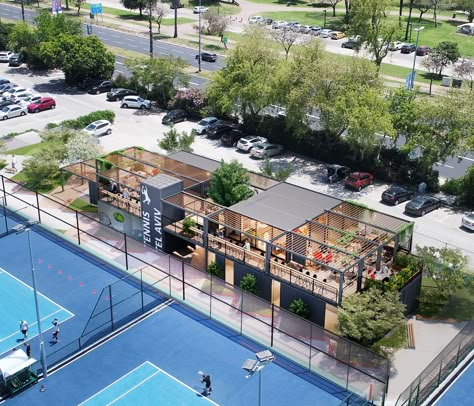 Tennis Court Design Architecture, Paddle Court Design, Padel Courts Design, Sport Club Architecture, Tennis Club Design, Tennis Bar, Tennis Court Design, Sport Bar Design, Soccer Center